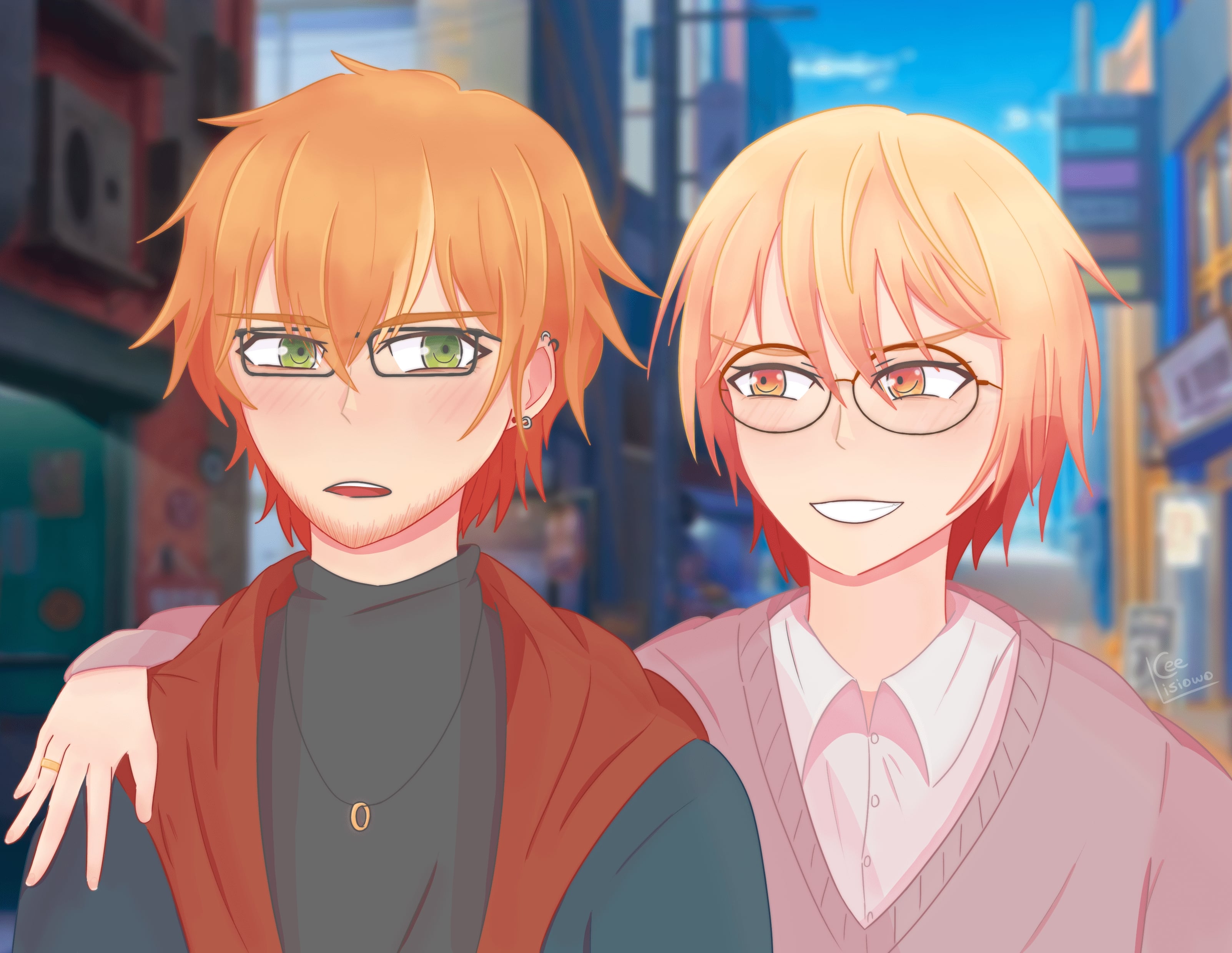 Digital drawing of Akito and Tsukasa as adults.