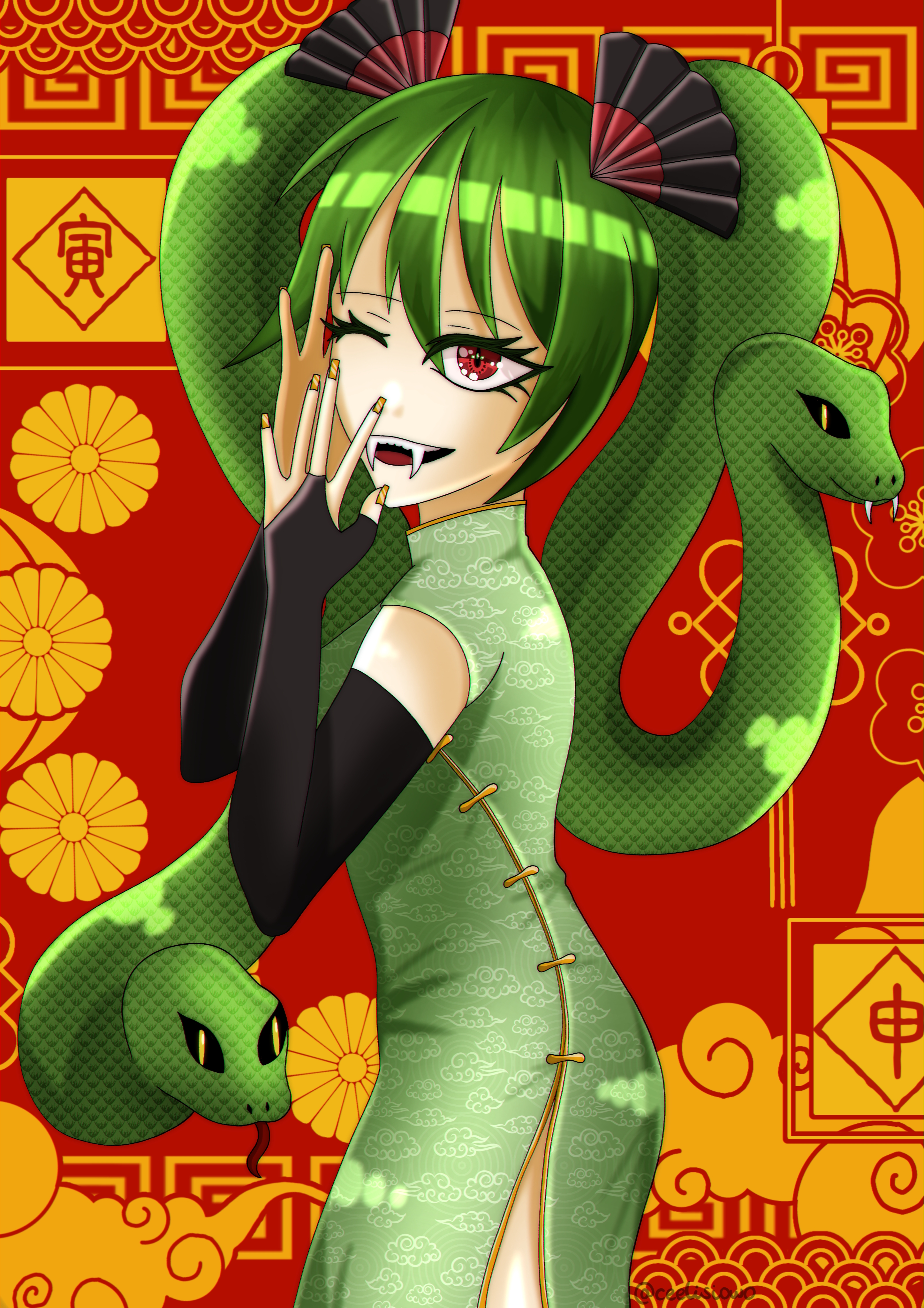 Digital drawing of Miku dressed as a snake.