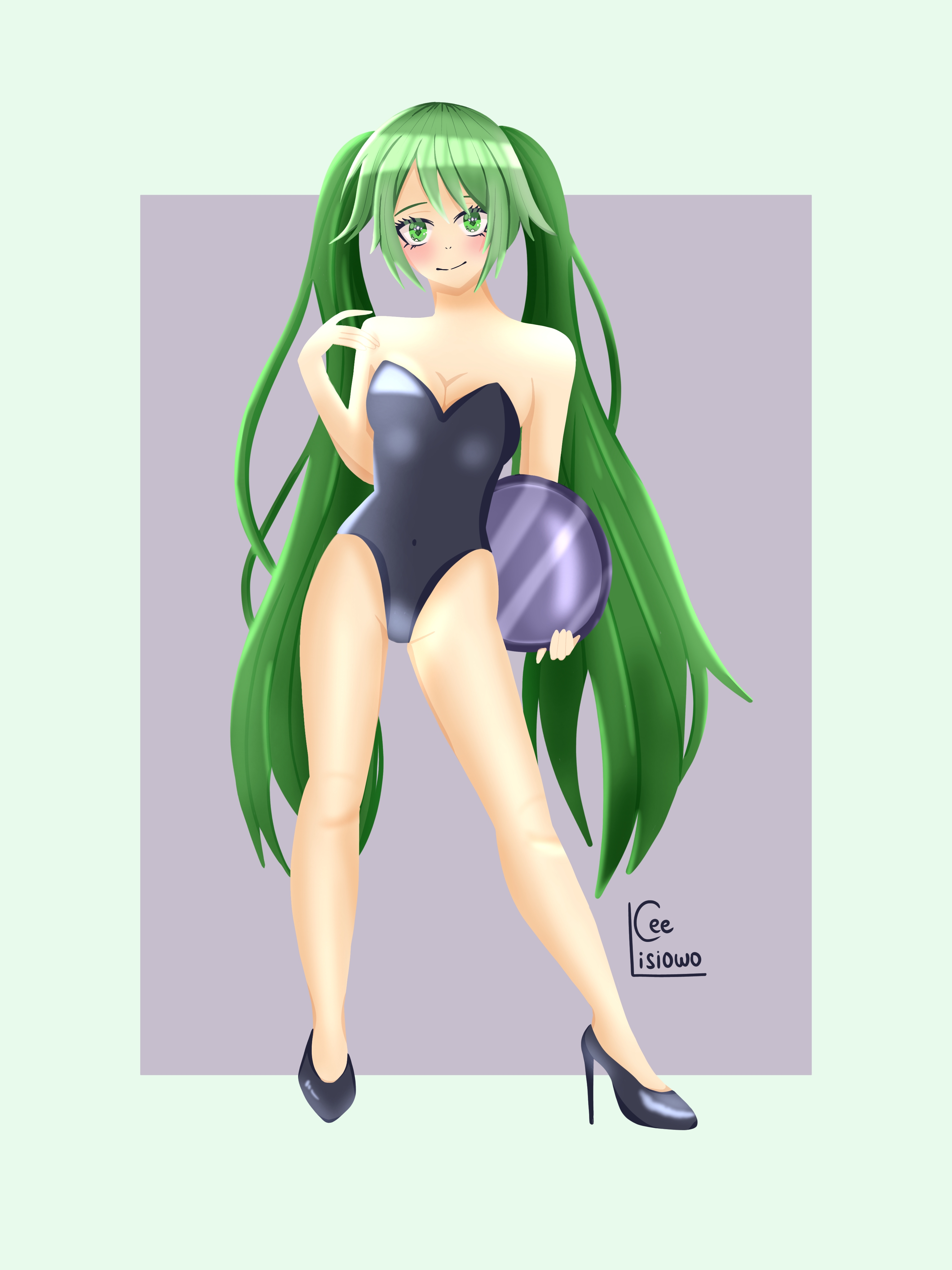 Digital drawing of Miku in swimsuit.
