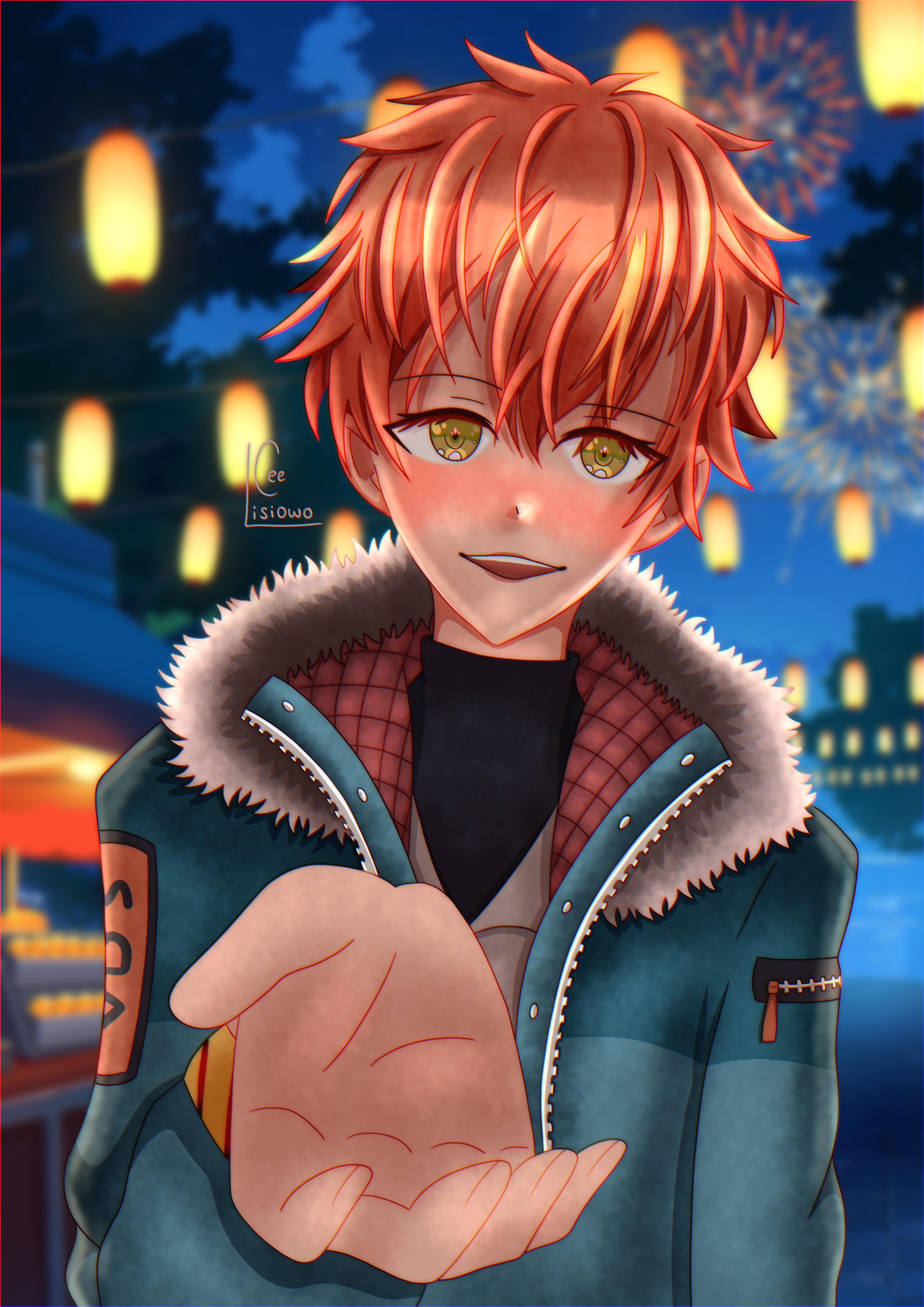 Digital drawing of Akito waiting to hold your hand.
