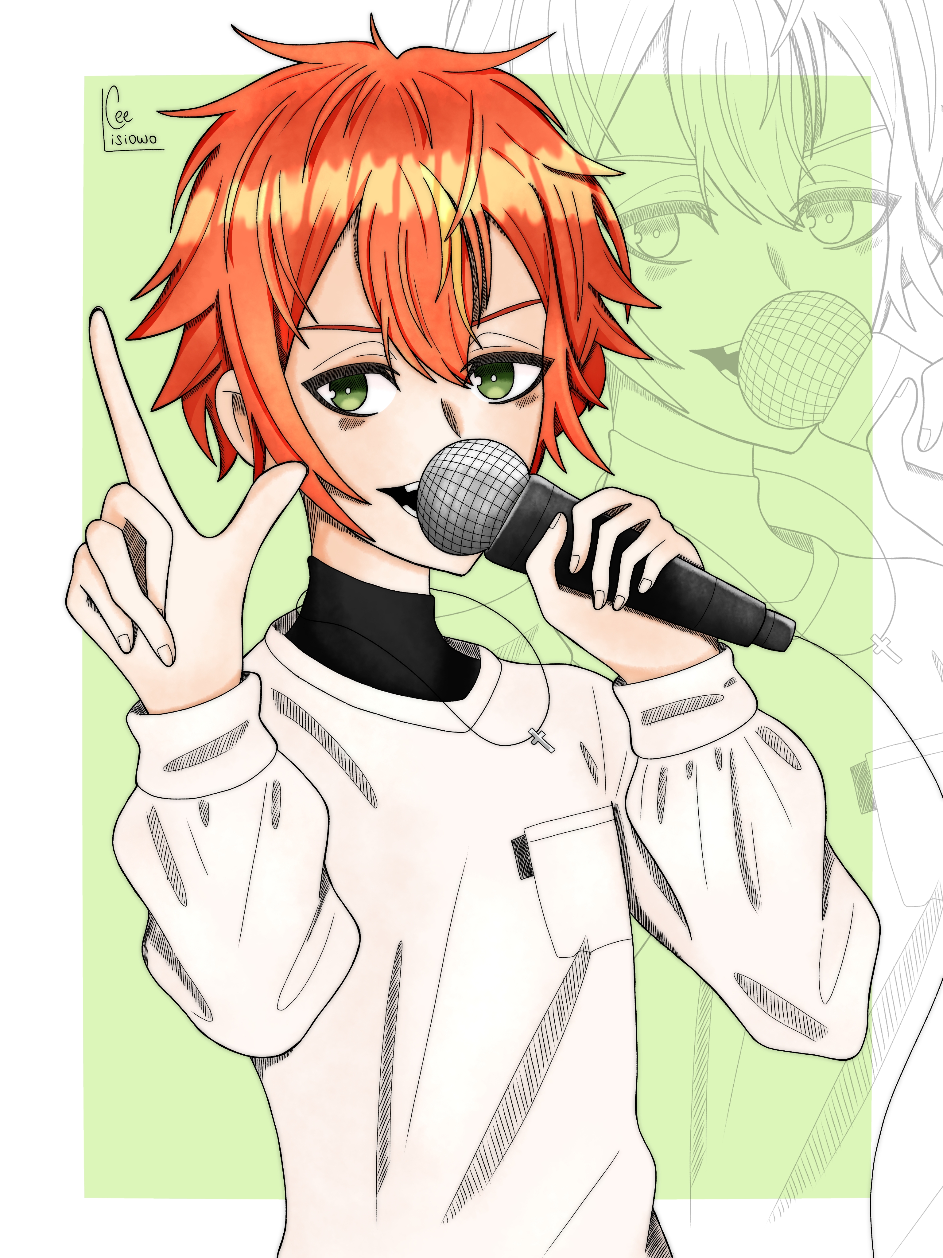 Digital drawing of Akito singing.