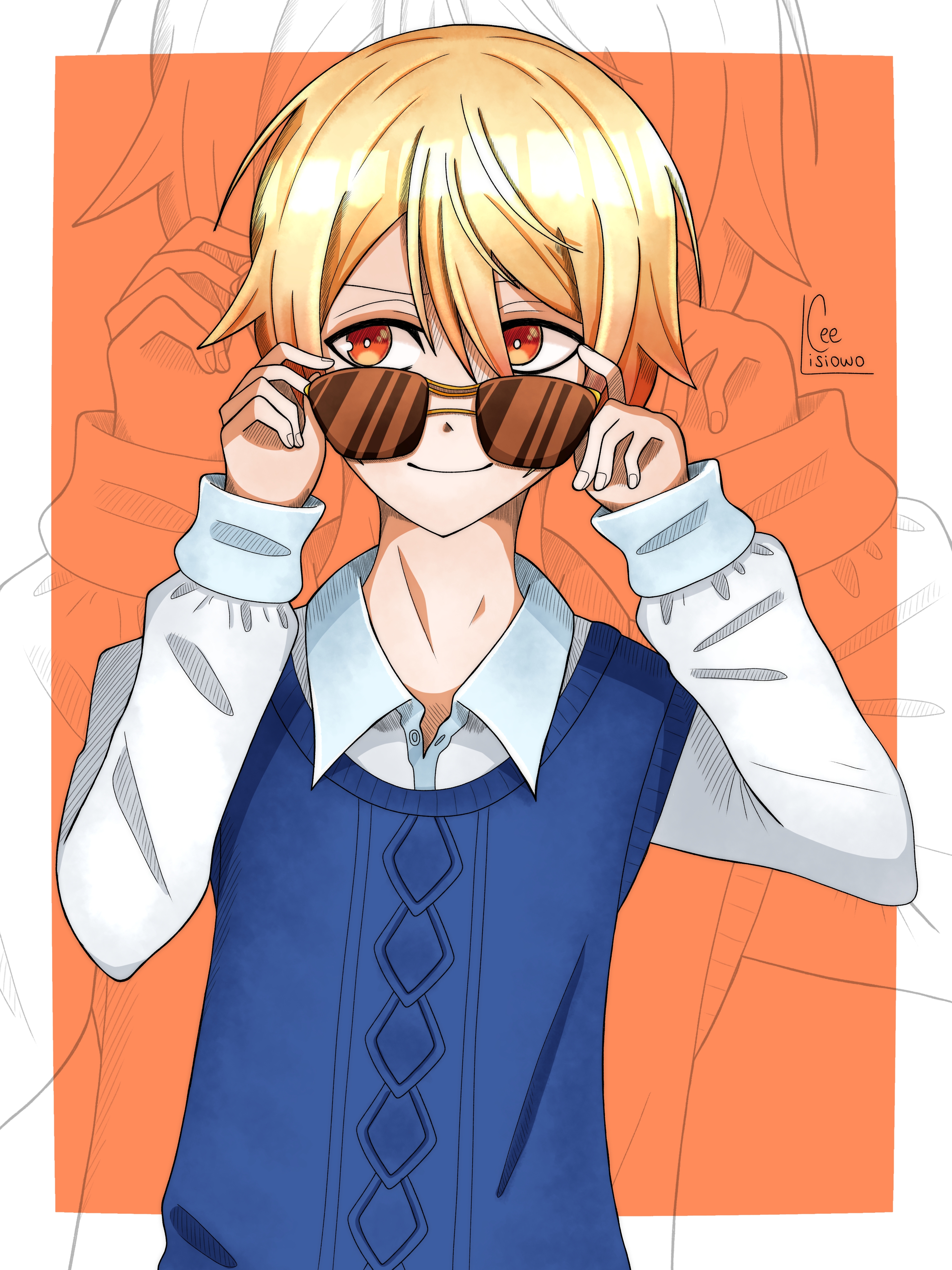 Digital drawing of Tsukasa with sunglasses.