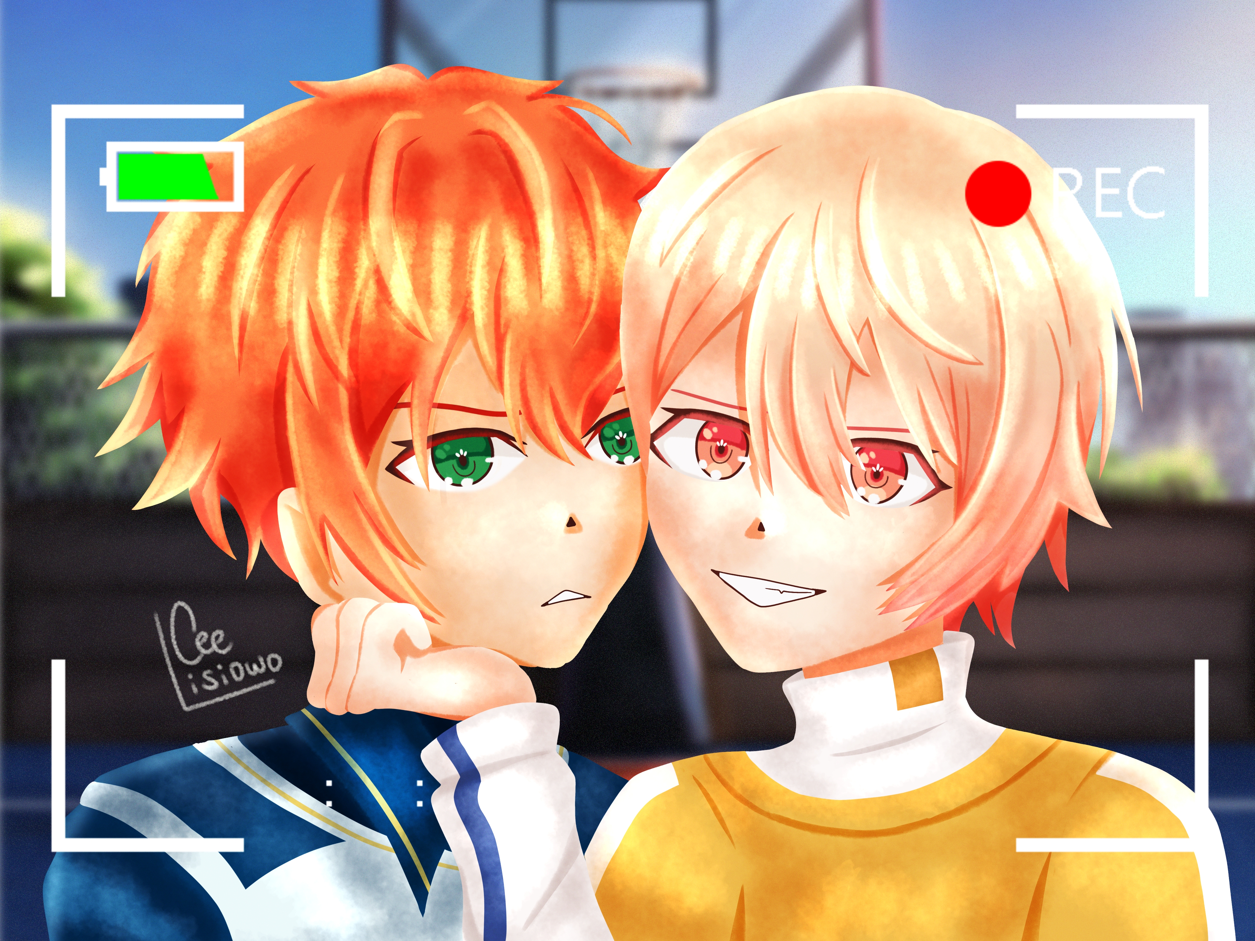 Digital drawing of Akito and Tsukasa