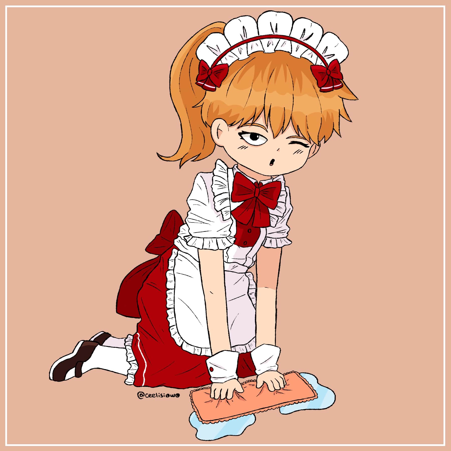 Digital drawing of Reigen in a maid outfit.