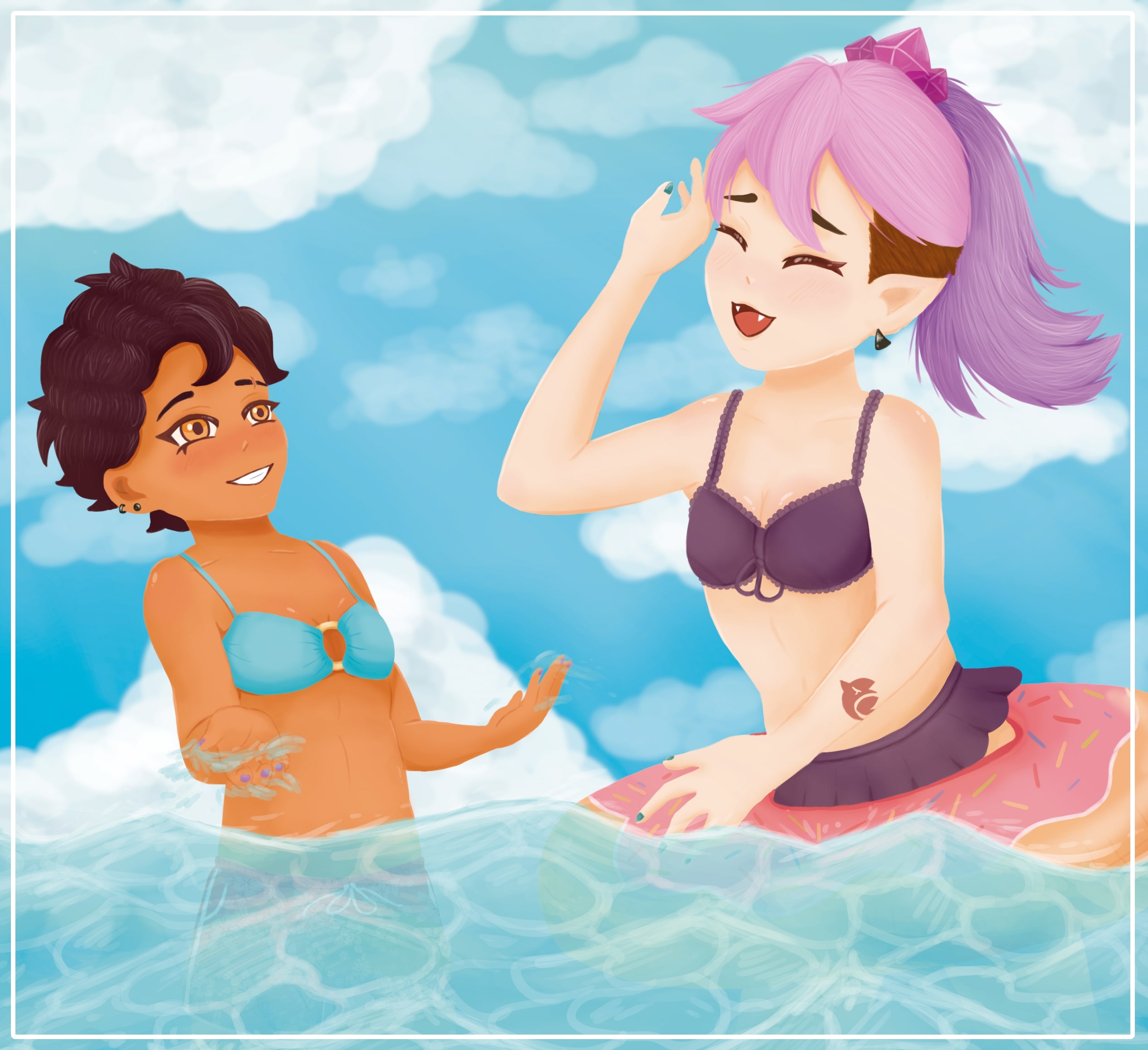 Digital drawing of Luz and Amity at the beach.