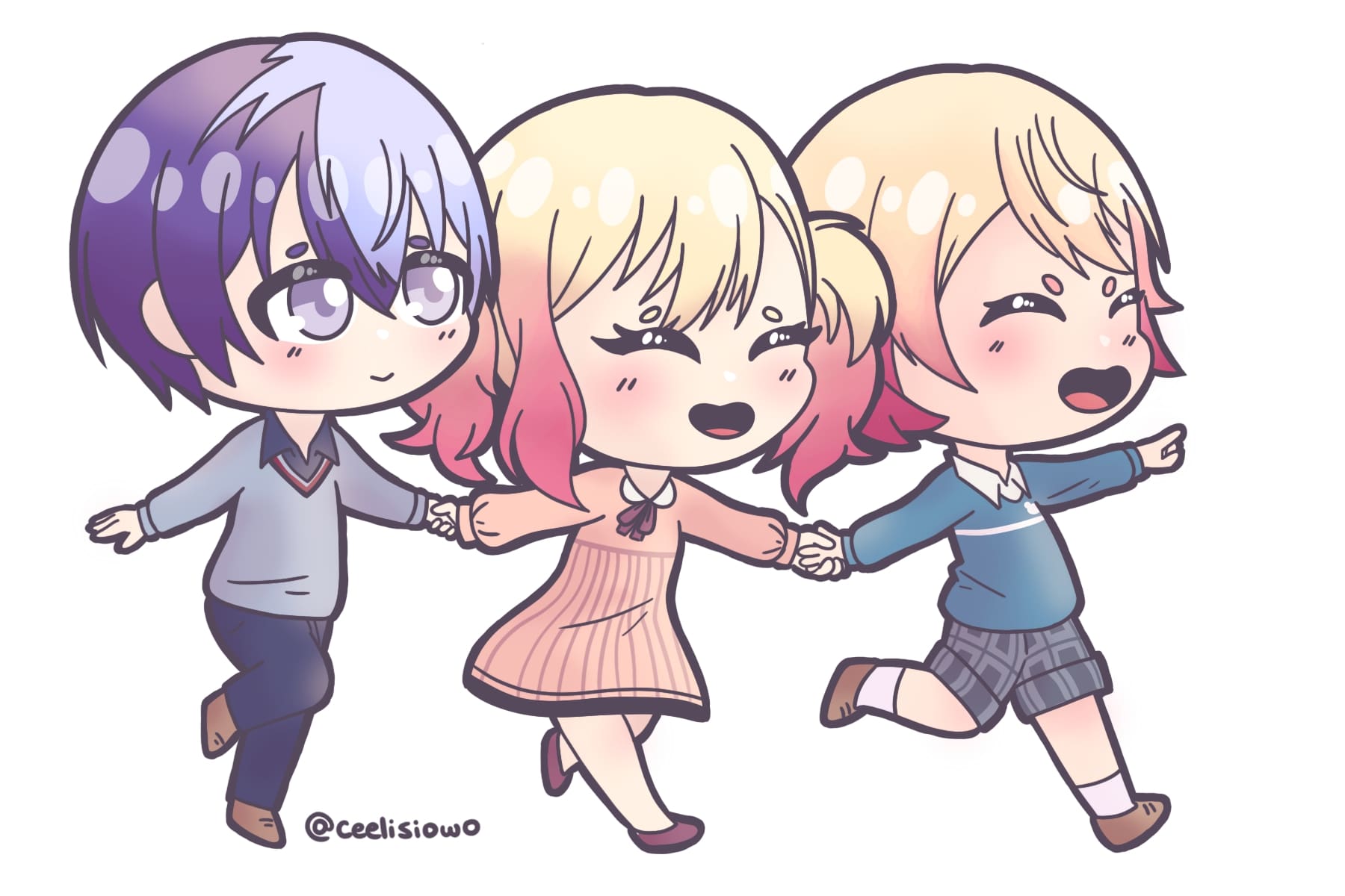 Digital drawing of Toya, Saki and Tsukasa as kids.