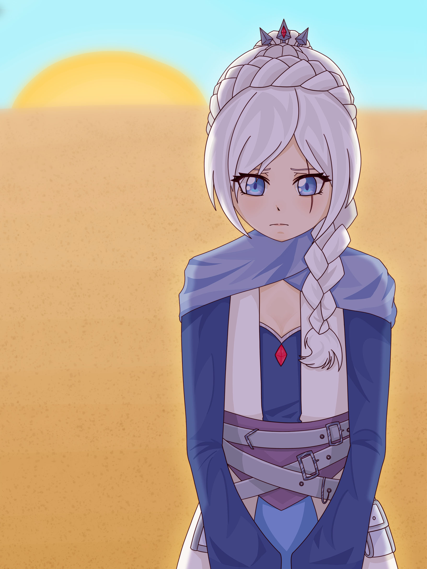 Digital drawing of Weiss Schnee looking sad in Vacuo.