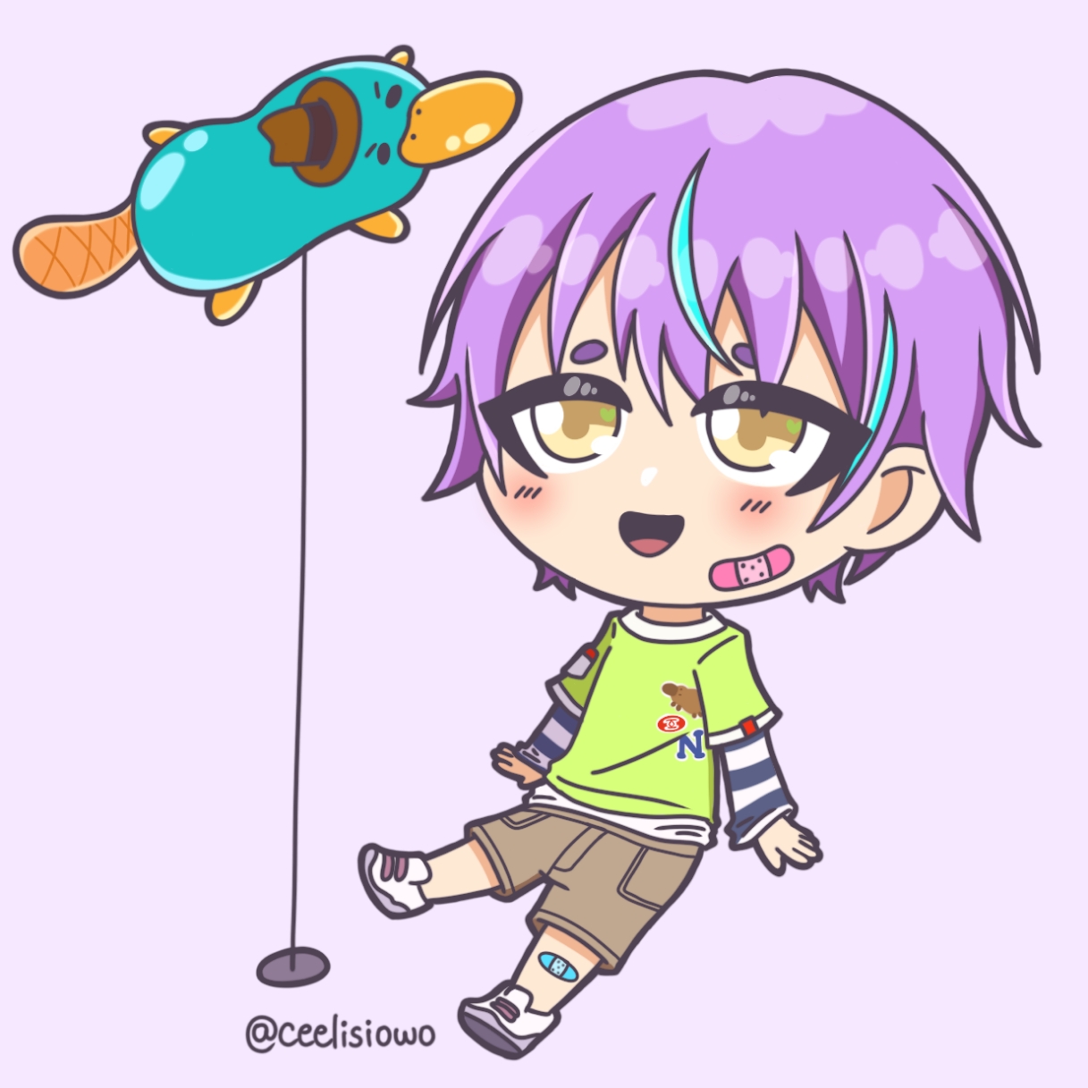 Digital drawing of kid Rui with Perry the Platypus.