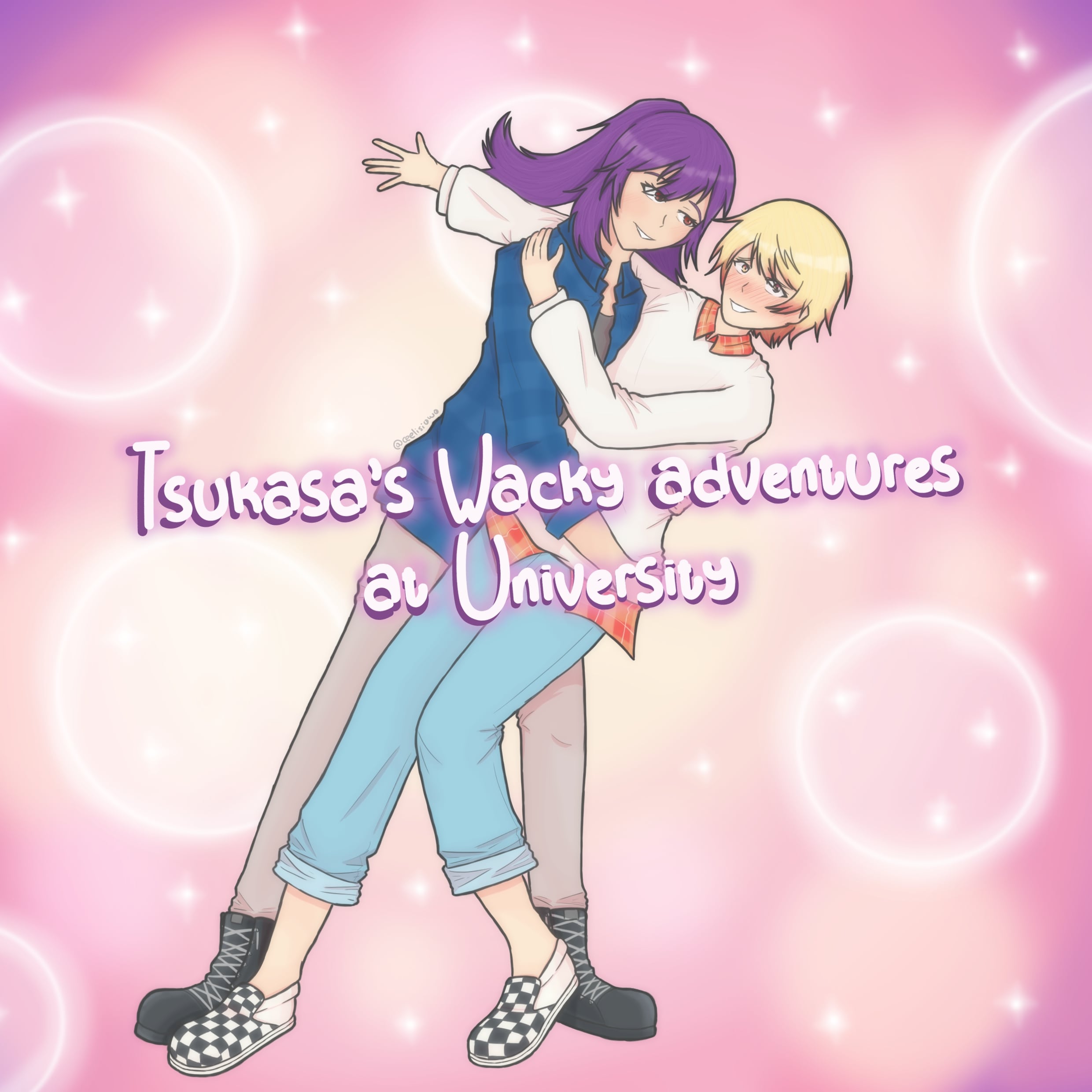 Digital drawing of Tsukasa and Kaoru dancing.