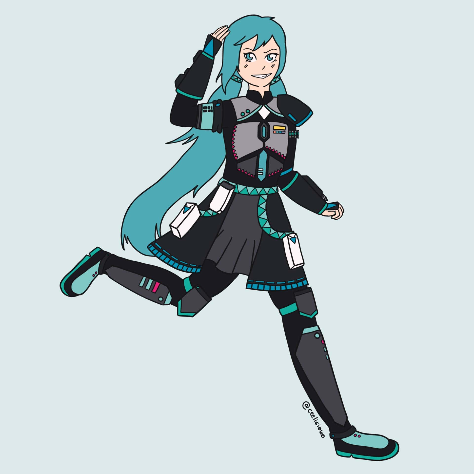 Digital drawing of Hatsune Miku as a Mandalorian.