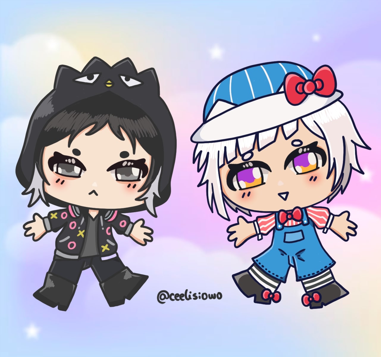 Digital drawing of Atsushi and Akutagawa chibis.